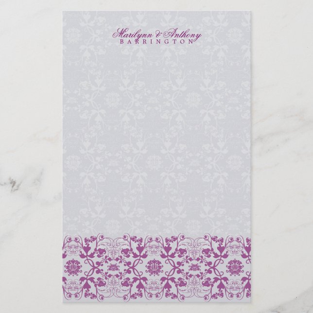 Papelería Damask Swirls Lace Orchid Gracias Stationery (Anverso)