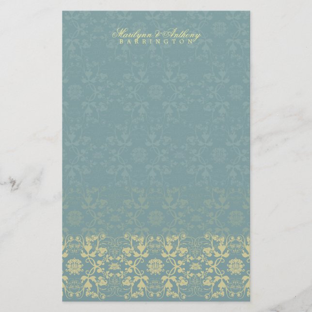 Papelería Damask Swirls Lace Peacock Gracias Stationery (Anverso)
