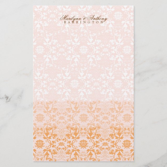 Papelería Damask Swirls Lace Sorbet Gracias Stationery (Anverso)