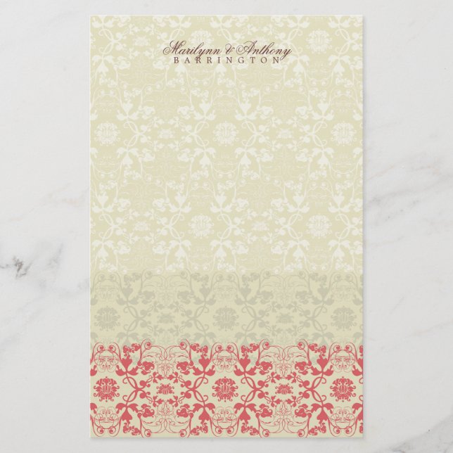 Papelería Damask Swirls Lace Spice Gracias Stationery (Anverso)
