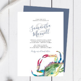 Papelería de boda de playa con cangrejo en acuarel