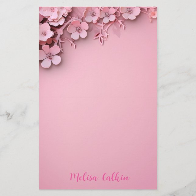 Papelería Decoración de flores rosas con fondo rosa (Anverso)