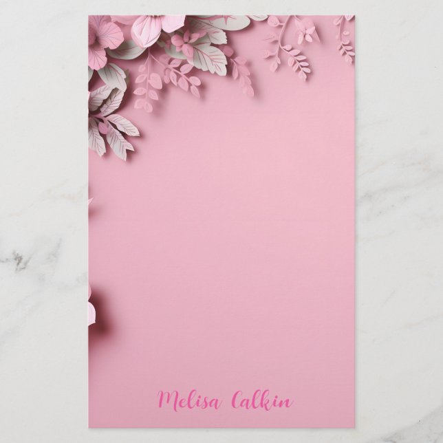 Papelería Decoración de flores rosas con fondo rosa (Anverso)