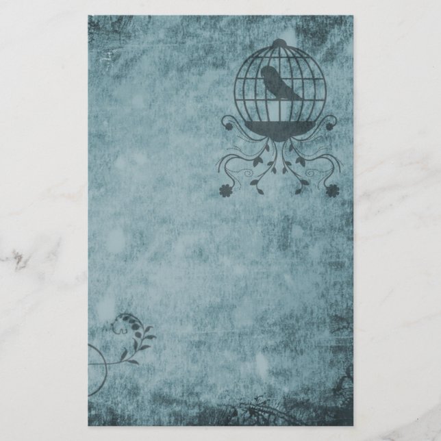 Papelería Deep Blue Steampunk Bird Cage Stationery (Anverso)