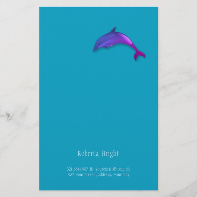 Papelería Delfín gráfico lindo en púrpura rosada (Anverso)