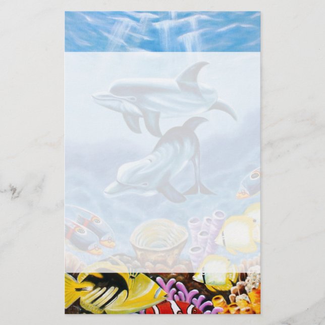 Papelería Delfines y peces tropicales (Anverso)