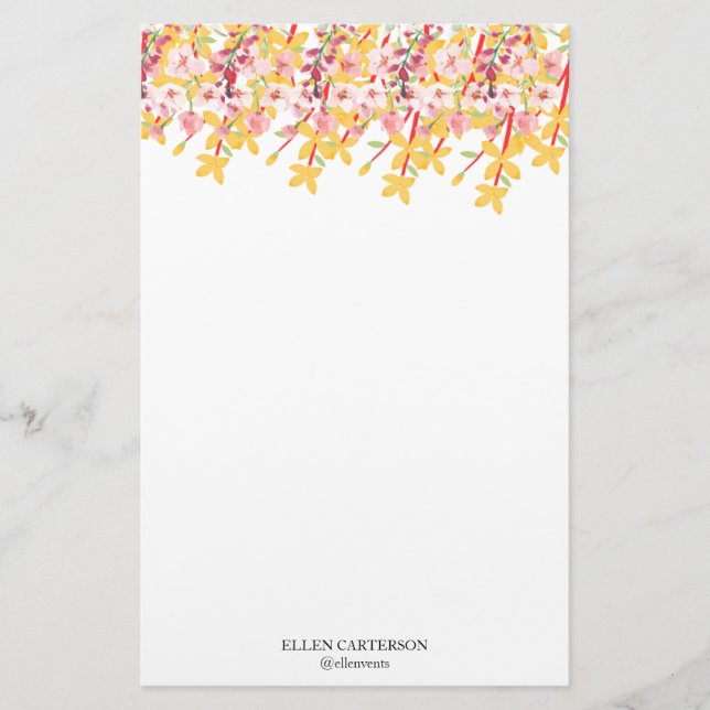 Papelería Delicate Garden Floral Monogram Stationery Paper (Anverso)
