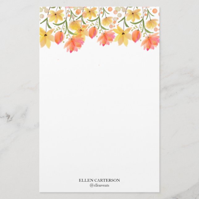 Papelería Delicate Garden Floral Monogram Stationery Paper (Anverso)