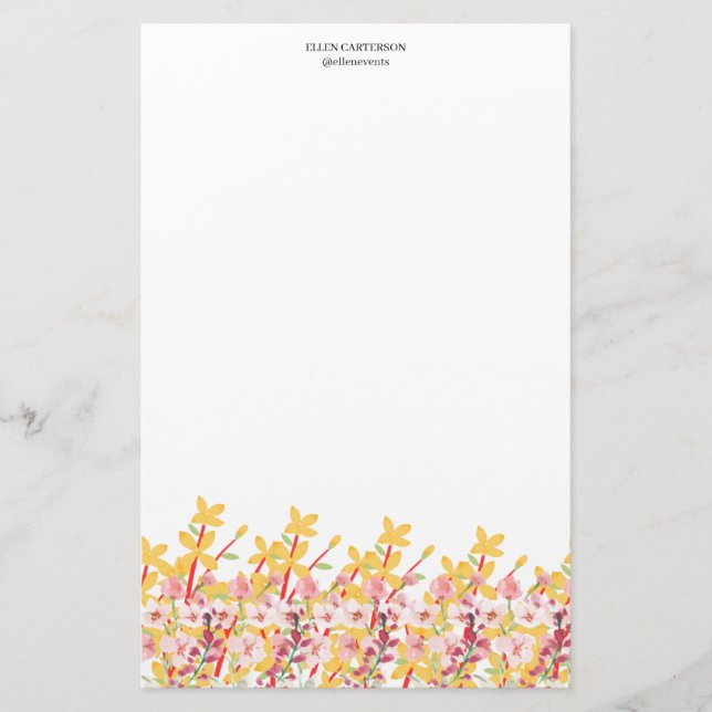 Papelería Delicate Garden Floral Monogram Stationery Paper (Anverso)