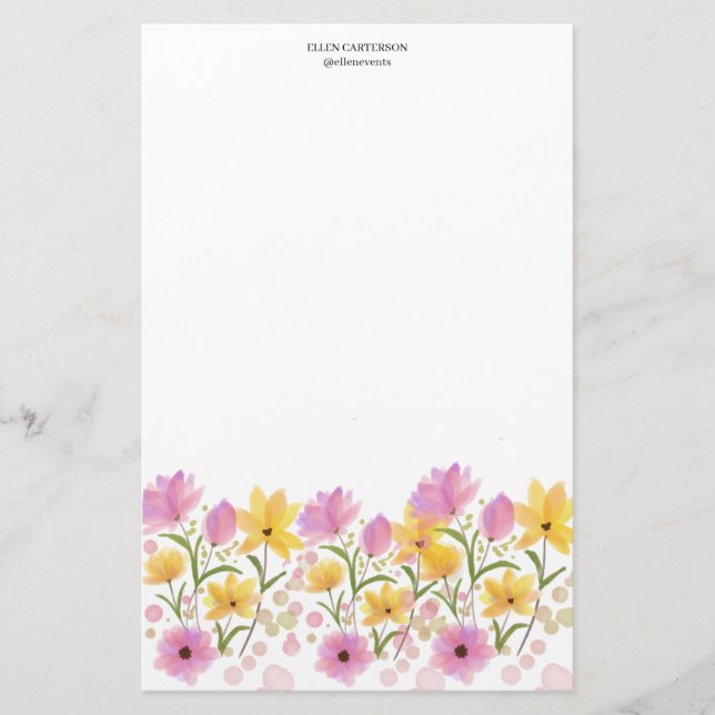 Papelería Delicate Garden Floral Monogram Stationery Paper (Anverso)