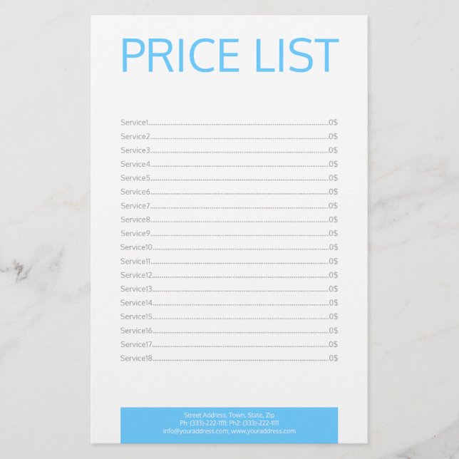 Papelería Dental Practice Dentist Simple Price List (Anverso)