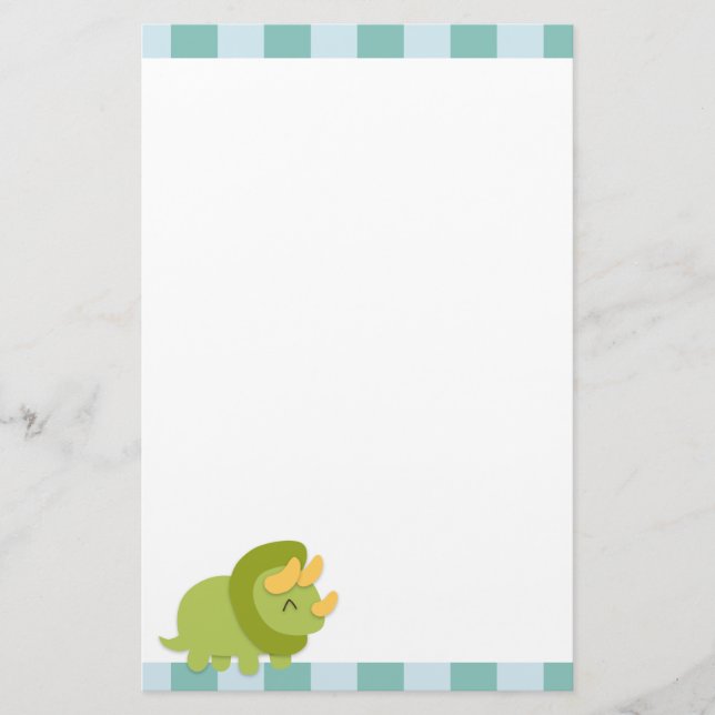 Papelería Dibujo animado de Kawaii del Triceratops verde y (Anverso)