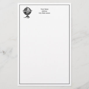 Papelería Dibujo de litografía de Vintage World Globe BW