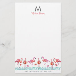Papelería Dibujo de monograma de pájaros rosa y azul flamenc