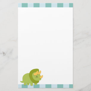 Papelería Dibujo Kawaii de un Triceratops verde y amarillo