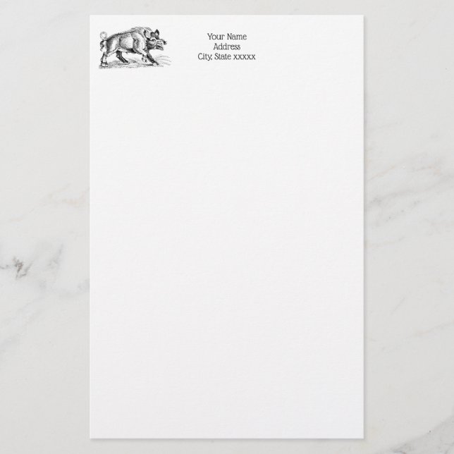 Papelería Dibujo Vintage de jabalí salvaje BW #2 (Anverso)