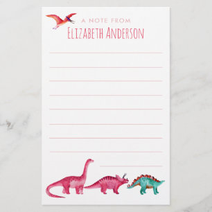Papelería Dinosaurio rosa acuarela