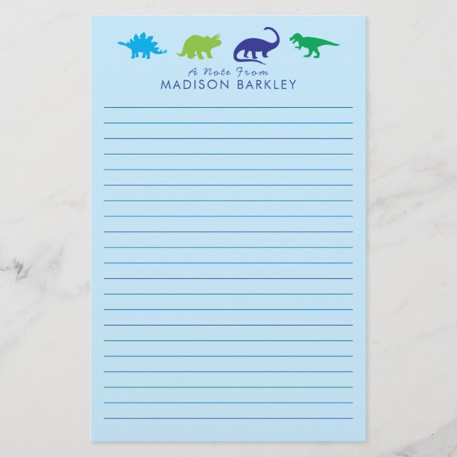 Papelería Dinosaurios azules cutan el dino de los niños (Anverso)