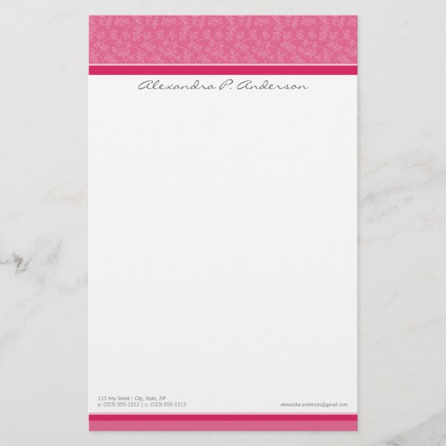 Papelería Diseñador Personalizado Fuschia Stationery (Anverso)