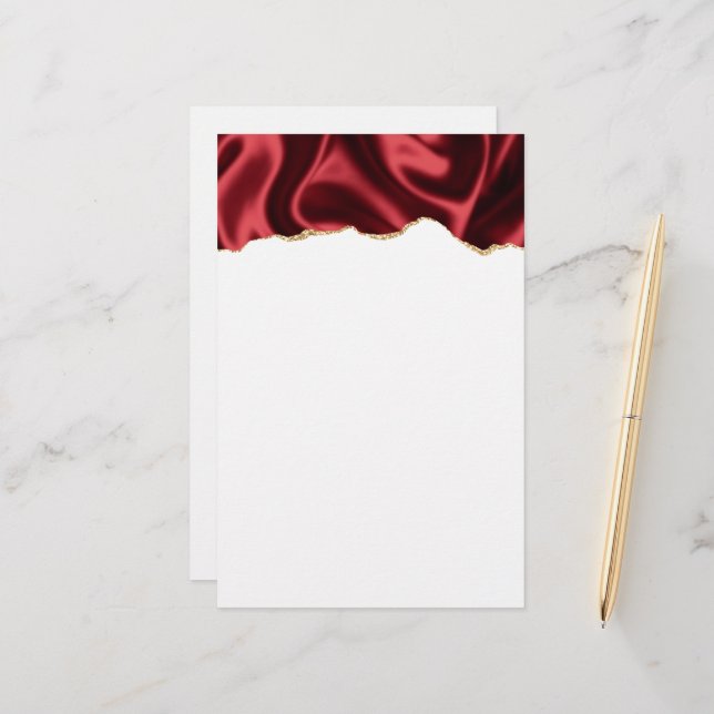 Papelería Diseño abstracto de satén de Wavy Wavy Glam rojo o (Anverso/Reverso In Situ)