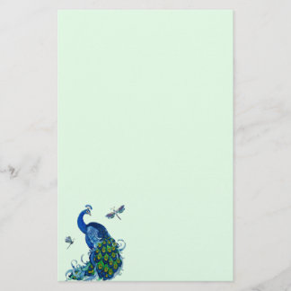 Papelería Diseño clásico de pavo real y libélula