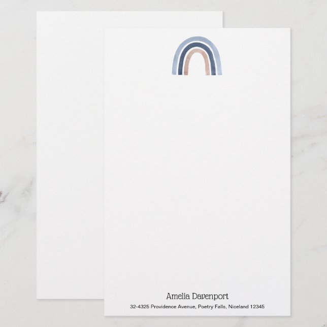Papelería Diseño de boho arcoiris azul y rosa (Anverso / Reverso)