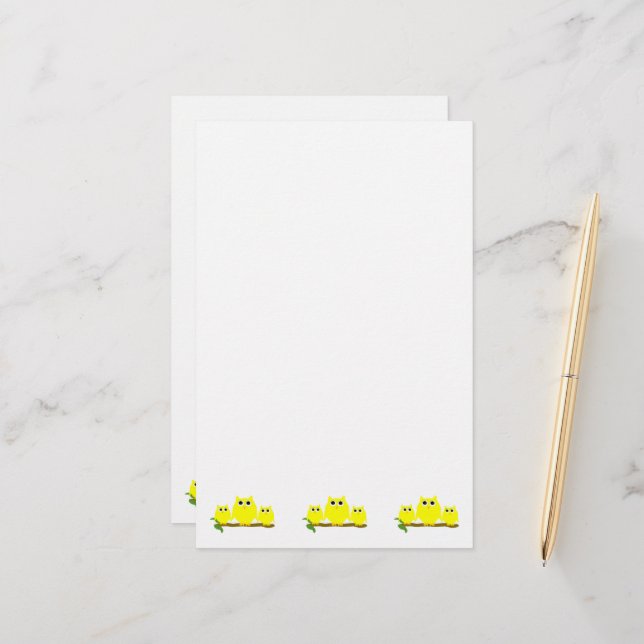 Papelería Diseño de Búhos Amarillos (Anverso/Reverso In Situ)