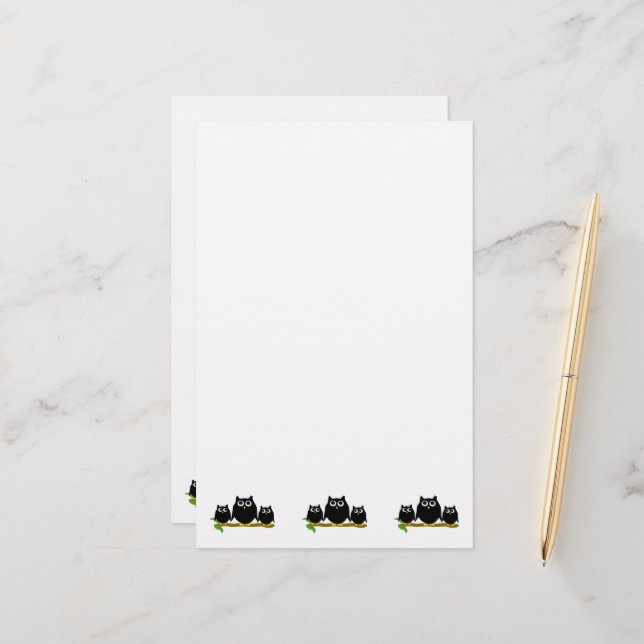Papelería Diseño de búhos negros (Anverso/Reverso In Situ)
