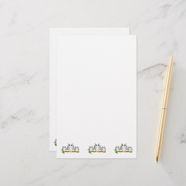 Papelería Diseño de búhos plateados (Anverso/Reverso In Situ)