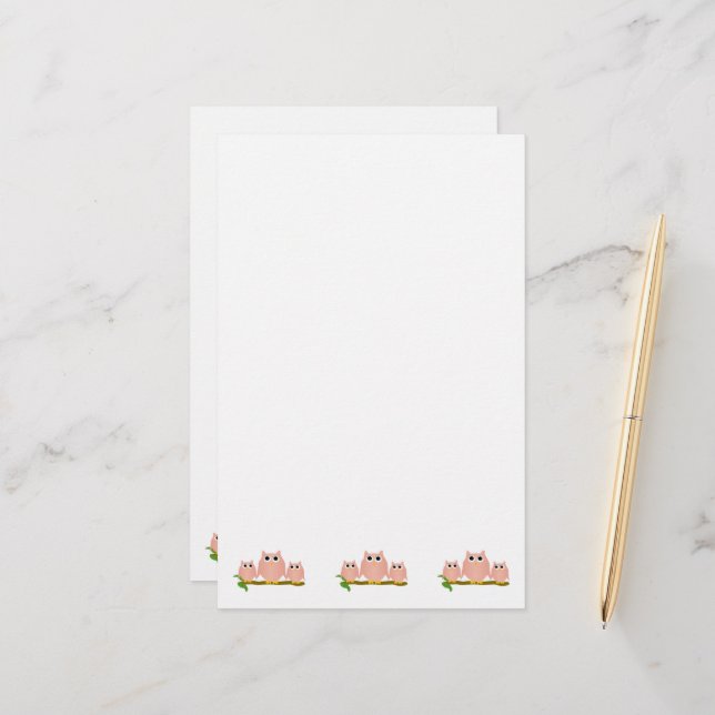 Papelería Diseño de Búhos Rosados (Anverso/Reverso In Situ)