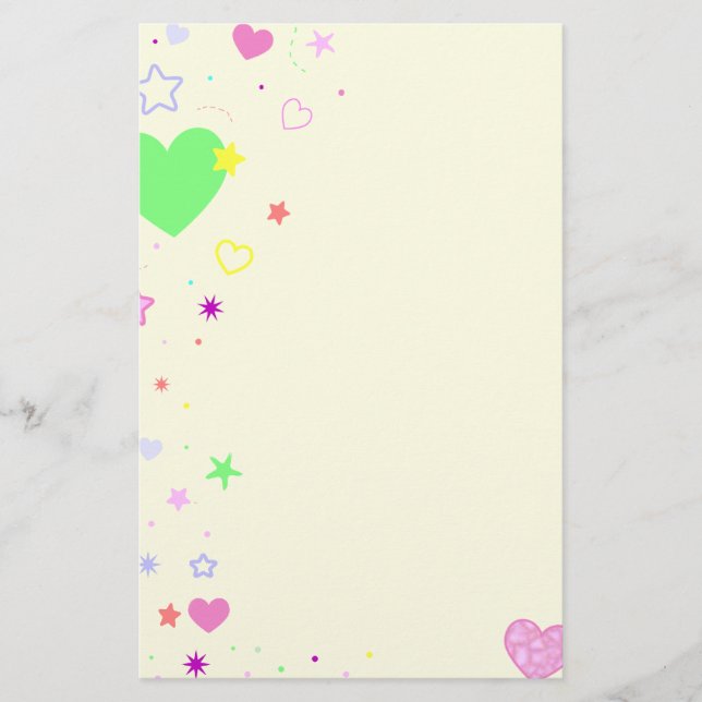 Papelería Diseño de corazones y estrellas (Anverso)