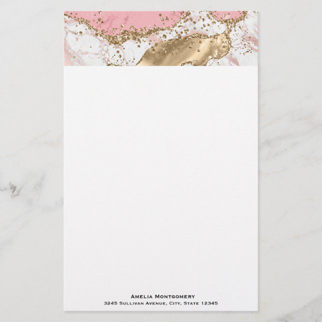 Papelería Diseño de mármol rosa de oro Rosa de lujo (Anverso)