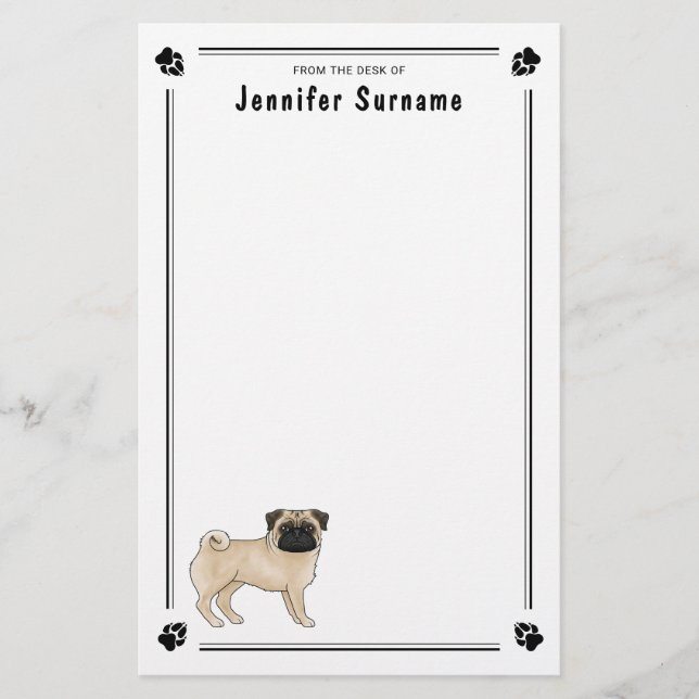 Papelería Diseño de raza de perro Pug con cara arrugada lind (Anverso)