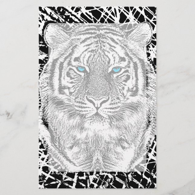 Papelería Diseño de tigre de ojos azules negros y blancos (Anverso)