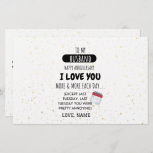 Papelería Divertido mensaje de humor de esposa a esposo en a