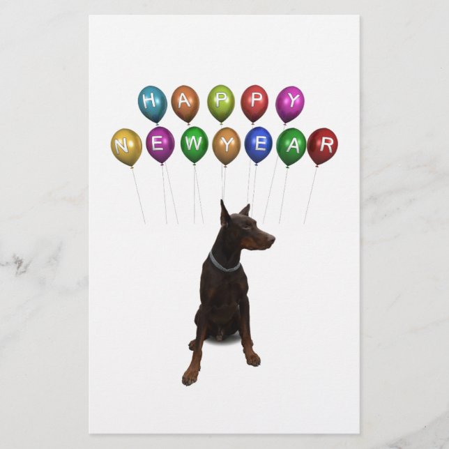 Papelería Doberman Pinscher deseando un feliz Año Nuevo 2016 (Anverso)