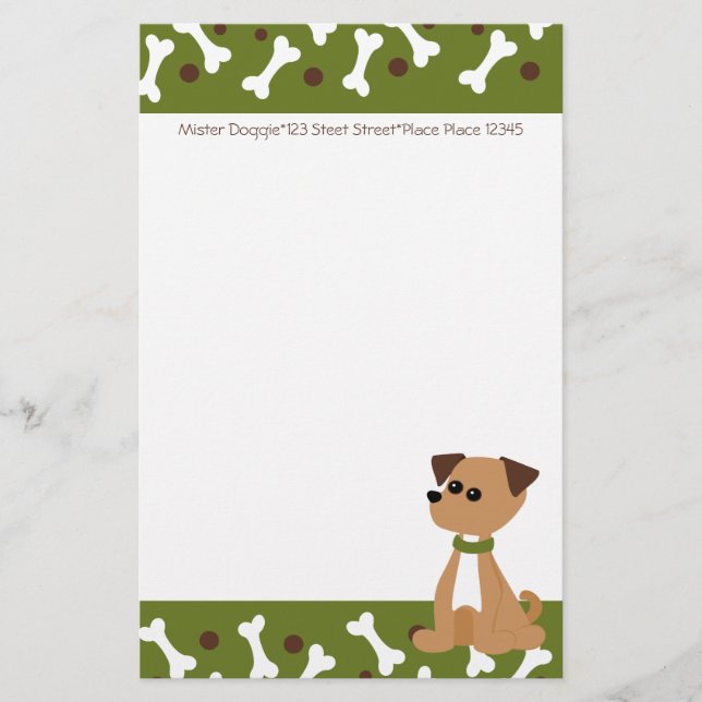 Papelería Doggie de cachorro en verde (Anverso)