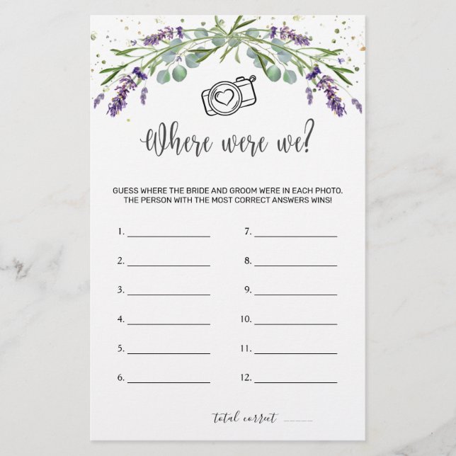 Papelería Dónde estábamos los juegos de novias Eucalyptus La (Anverso)