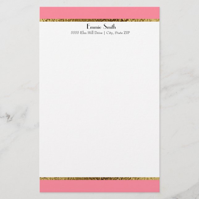 Papelería Dorado rosa y Stationery personalizada en blanco (Anverso)