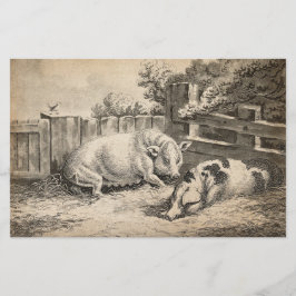 Papelería Dos cerdos yacen en la paja en una pluma exterior