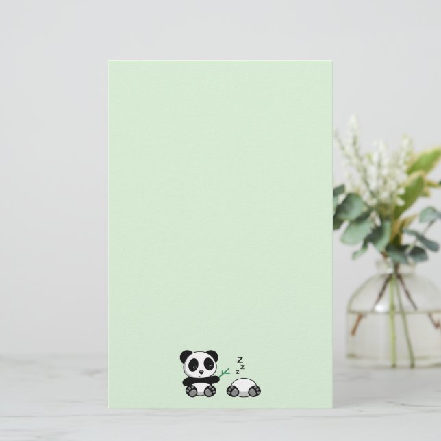 Papelería Dos pequeños pandas cortos en verde (Anverso de pie)