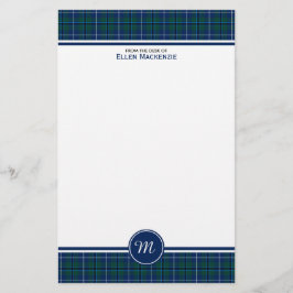 Papelería Douglas Clan Dark Blue Modern Tartán Monograma