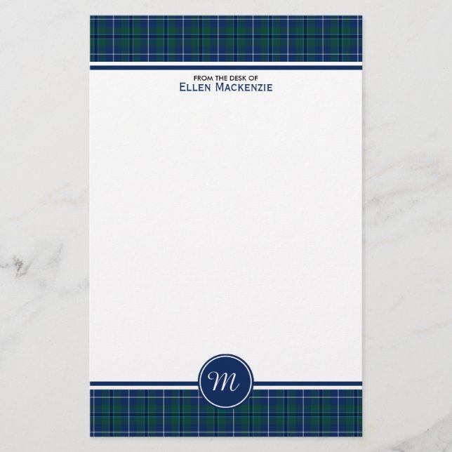 Papelería Douglas Clan Dark Blue Modern Tartán Monograma (Anverso)