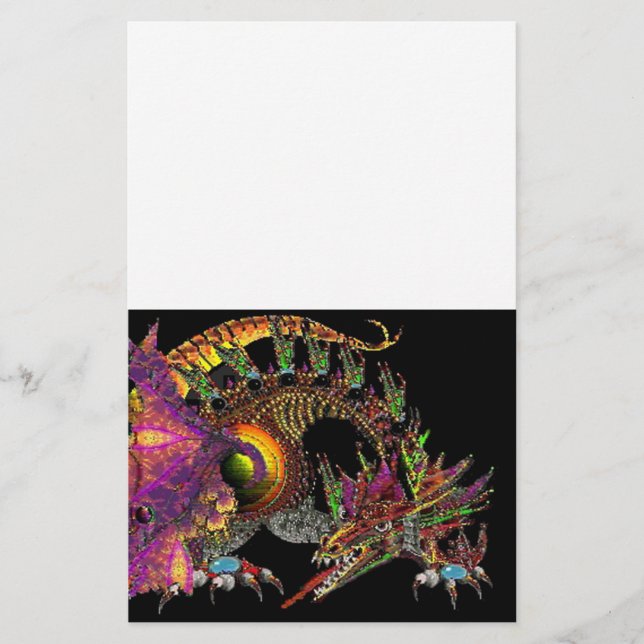 PAPELERÍA DRAGO / DRAGÓN DE ORO FANTASÍA EN NEGRO PURPURO (Anverso)