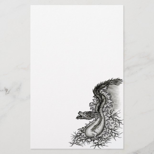 Papelería Dragón chino, diseño blanco y negro en tatuostyl (Anverso)