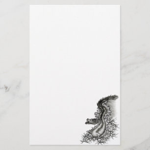 Papelería Dragón chino, diseño blanco y negro en tatuostyl