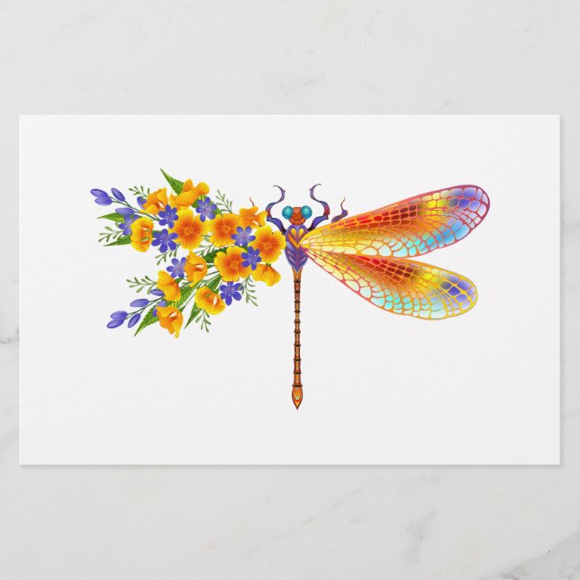 Papelería Dragón de flores amarillas (Anverso)