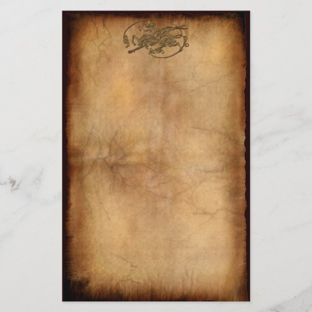 Papelería Dragón del Viejo Mundo Medieval sobre efecto perga (Anverso)