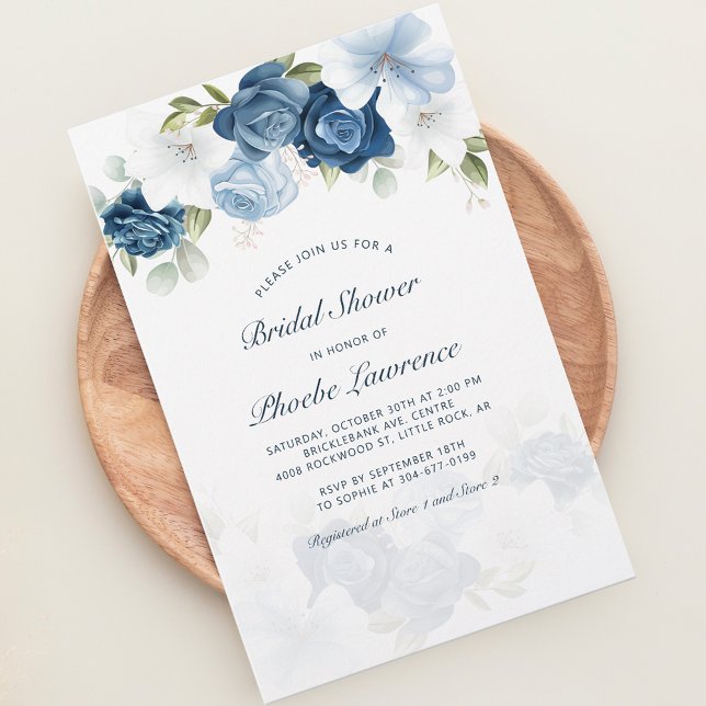 Papelería Dusty Blue Floral Bridal Shower Invitación (Dusty Blue Floral Bridal Shower Invitation Stationery)