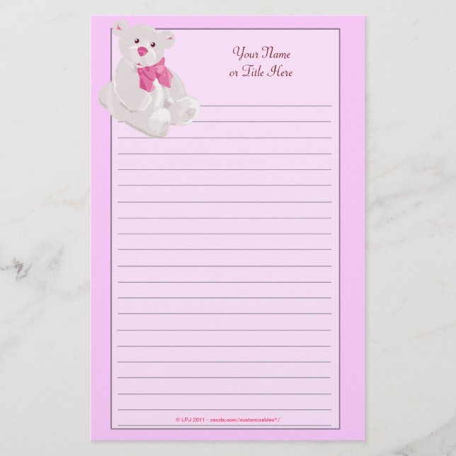 Papelería Efectos de escritorio alineados Teddybear rosados (Anverso)